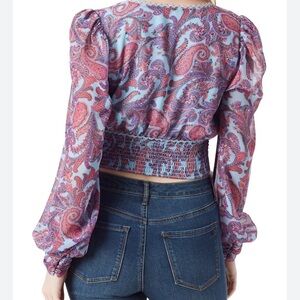 Jessica Simpson Laira Purple and Pink Paisley Cropped Blouse NEW